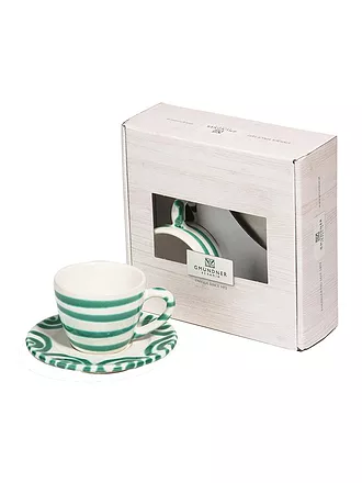 GMUNDNER KERAMIK | Tasse und Untertasse - Espresso for you Gourmet - 2-tlg. "Grün Geflammt" | 